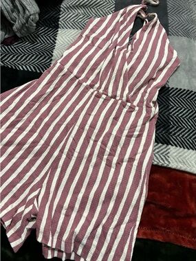 Love Tree Mauve and White Striped Halter Romper